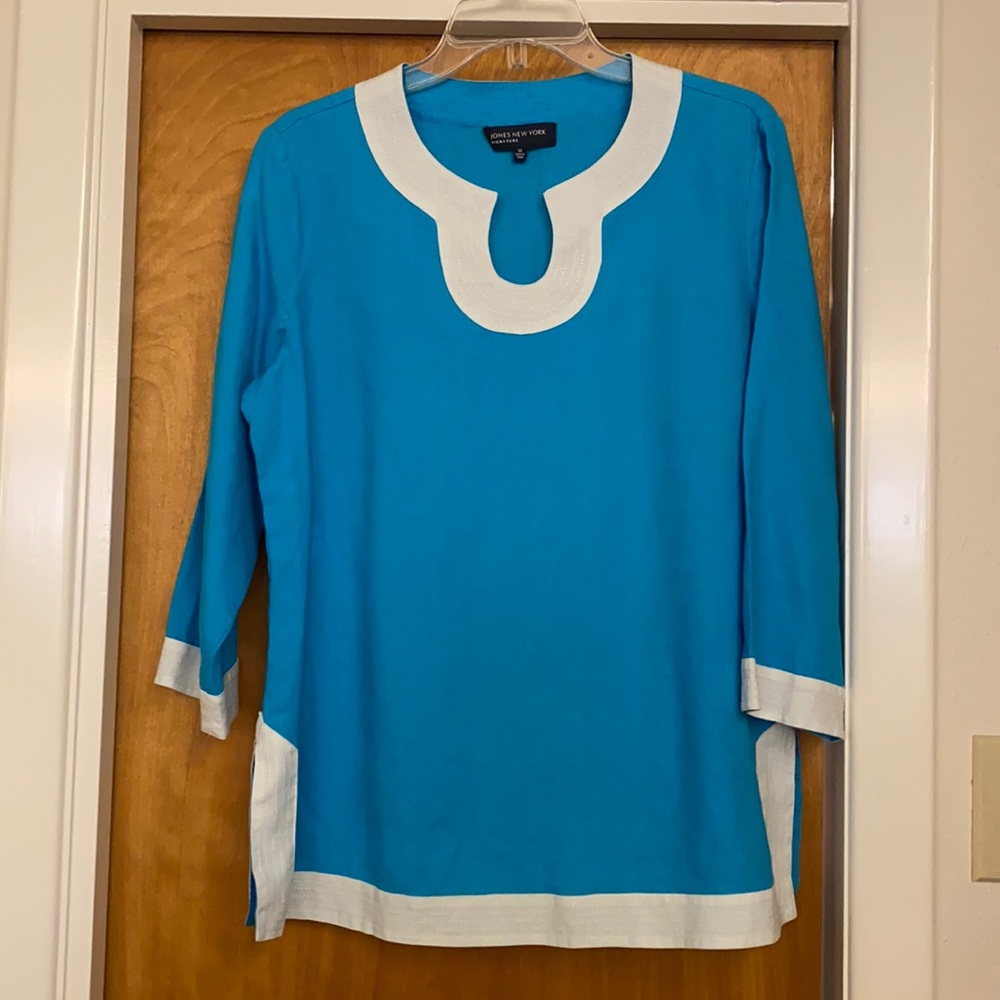 Jones New York Womens Linen Top Tunic Size Medium blue